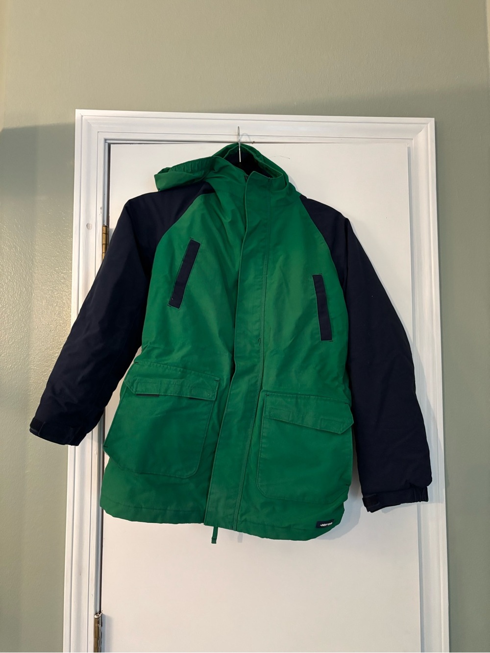 Lands' End Green and Black Kids Hooded Puffer Jacket